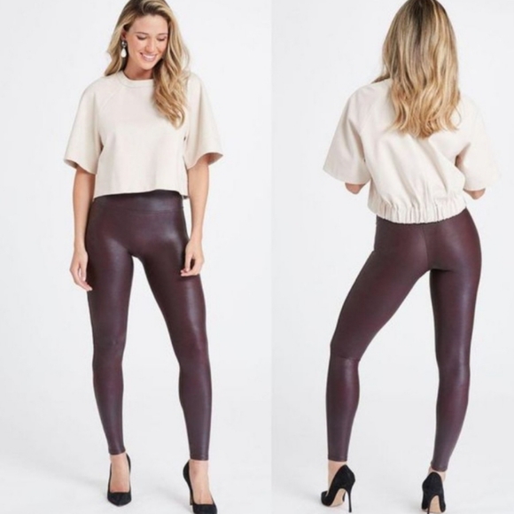 SPANX Pants - NWOT Spanx Faux Leather Wine/Maroon Legging
